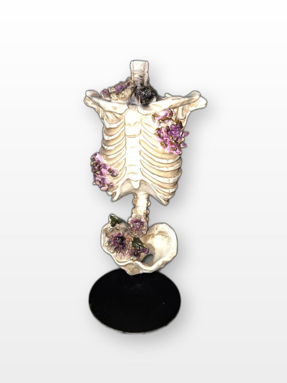 Skeleton Floral Torso Figurine Ribcage Pedestal Stand Halloween Gothic Decor